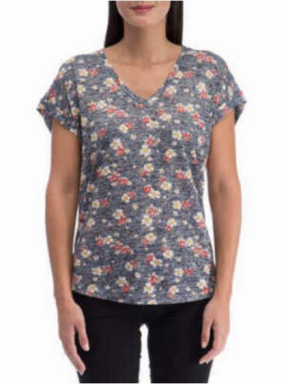 Bobeau Floral VNeck Short Sleeve Top